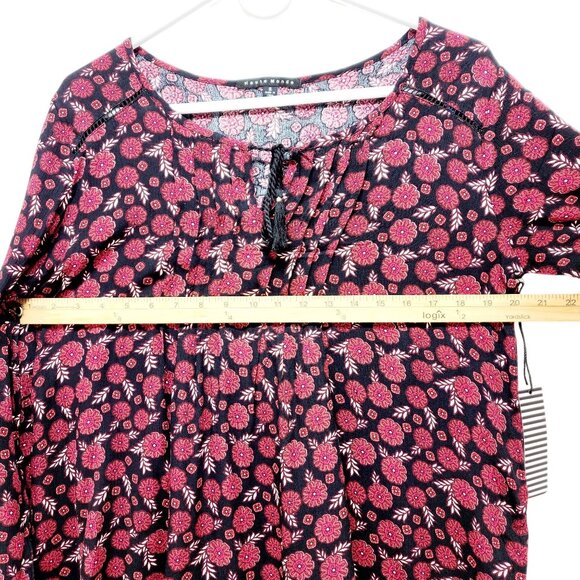 Haute Monde Floral Boho Blouse Black & Red Long Sleeve Size Small - Picture 6 of 11